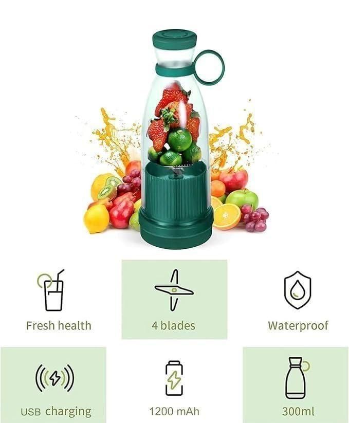 Portable USB Rechargeable Mini Blender – Travel Juice Maker Bottle (380ML