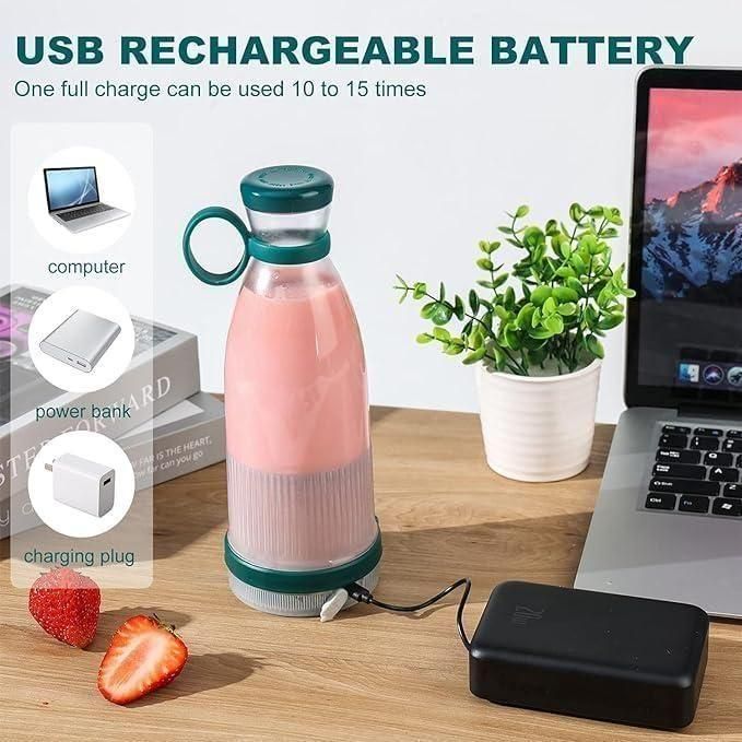 Portable USB Rechargeable Mini Blender – Travel Juice Maker Bottle (380ML